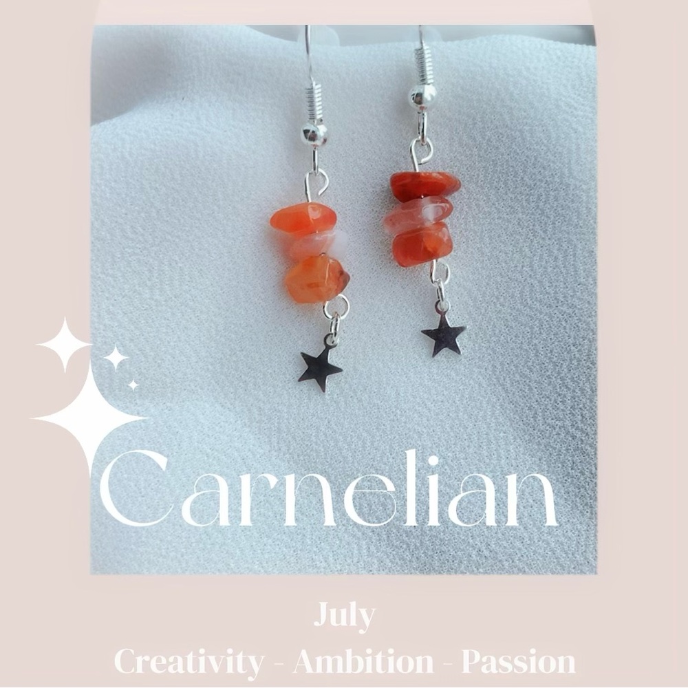 Carnelian natural gem stone sterling silver dangle earring handmade